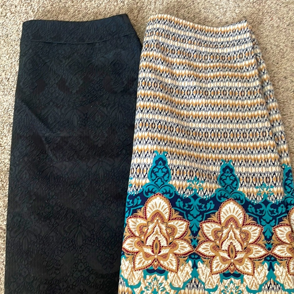 Ann Taylor Pencil Skirt Black Lace Boho Print Workwear Sz 16